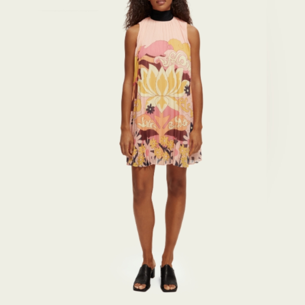 Scotch & Soda Bow Pleated Recycled Mini Dress